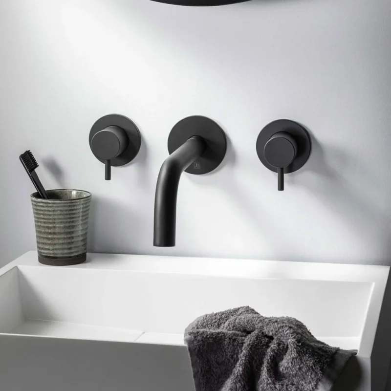 Just Taps Vos Slim Basin Spout 150mm Brushed Black detail view - Image 2