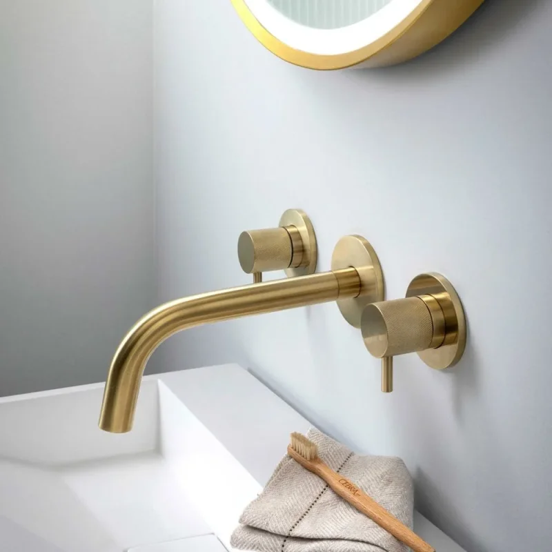 Just Taps Vos Wall Valves Designer Handle Brushed Brass detail view - Image 2