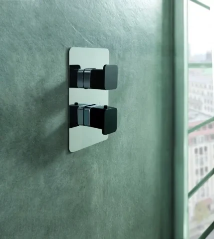 Just Taps Axel Thermo Concealed 2 Outlet Shower Valve Matt Black Handle Chrome detail view - Image 4