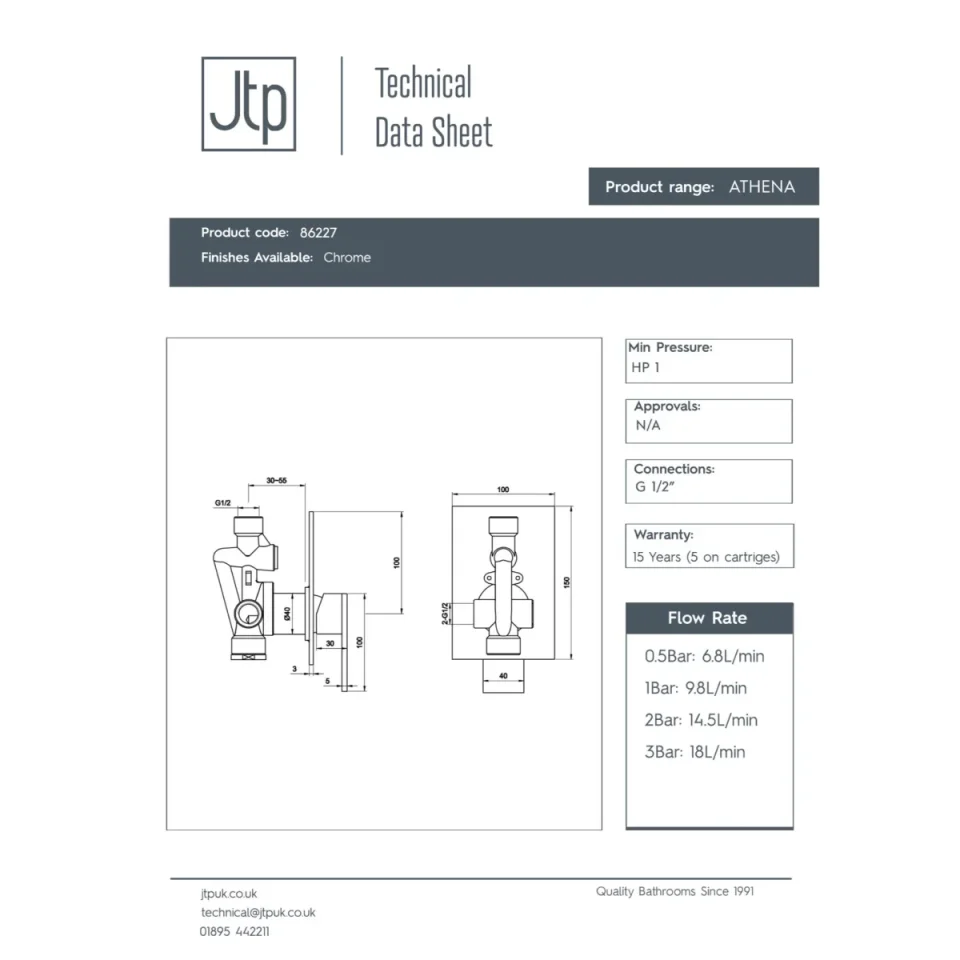 Just Taps Athena Single Lever Manual Valve Chrome detail view - Image 2