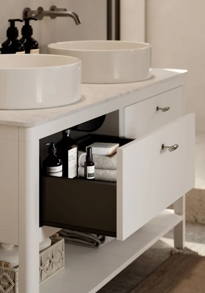 Saneux Frontier 120cm 2 Drawer Floor Standing Unit With Undermount Tray - Matte White detail view - Image 5
