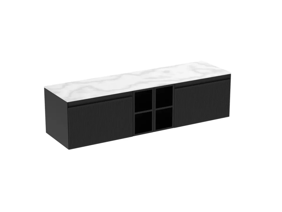 Saneux Monument 160cm Kit - 2 X 60cm 1 Drawer Wall Mounted Unit, 2 X 20cm Spacers & 160cm Countertop - Matte Black detail view - Image 2