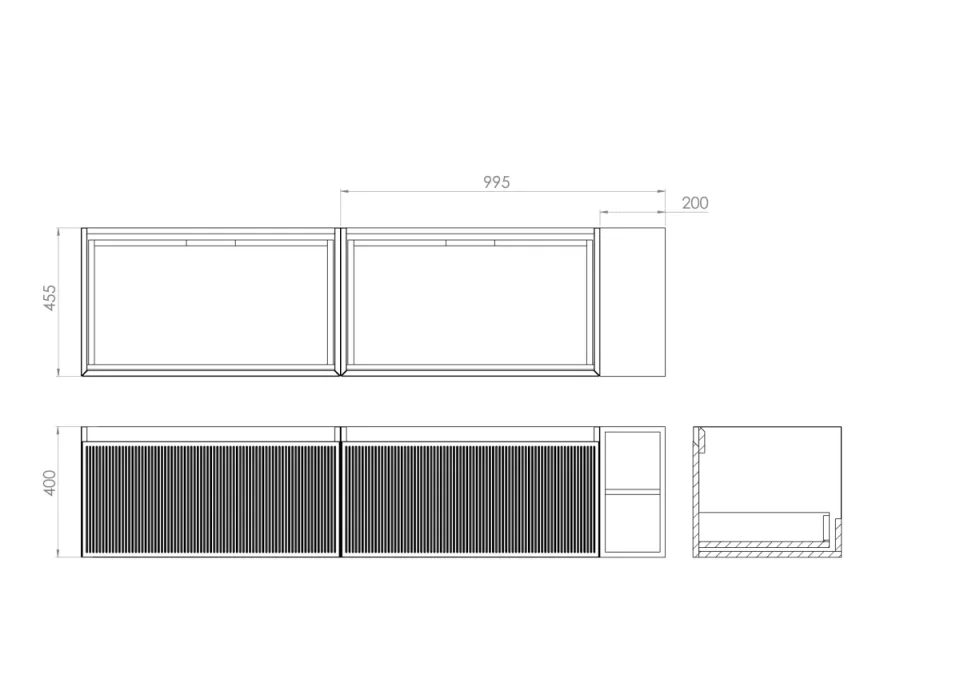 Saneux Monument 180cm Kit - 2 X 80cm 1 Drawer Wall Mounted Unit, 20cm Spacers & 180cm Countertop - Matte Black detail view - Image 2