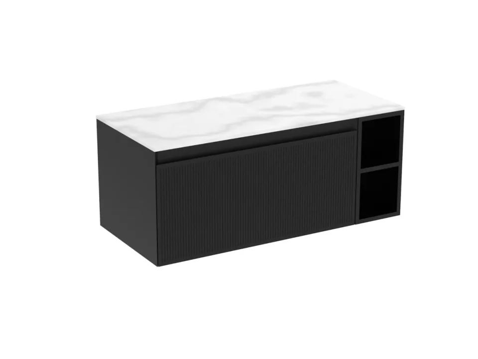 Saneux Monument 180cm Kit - 2 X 80cm 1 Drawer Wall Mounted Unit, 20cm Spacers & 180cm Countertop - Matte Black product image - Image 3