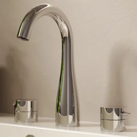 Saneux Eden 3 Piece Deck Mounted Basin Mixer - Chrome detail view - Image 2