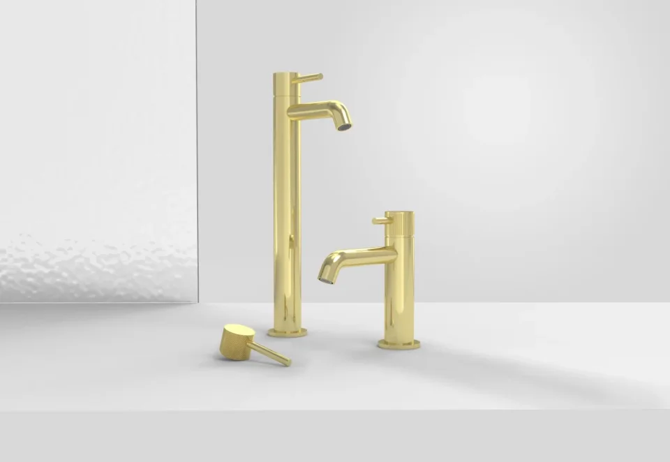 Saneux Cos Tall Basin Mixer Kit - W/ Fluted Handle - Brushed Brass (pvd) detail view - Image 2