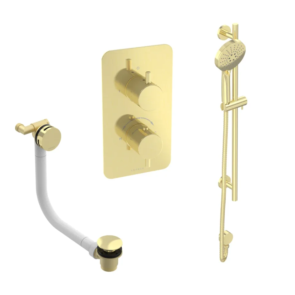 Saneux Cos 2 Way Shower Kit - W/ 3 Function Handset & Slider Rail & Bath Filler - Brushed Brass product image - Image 2