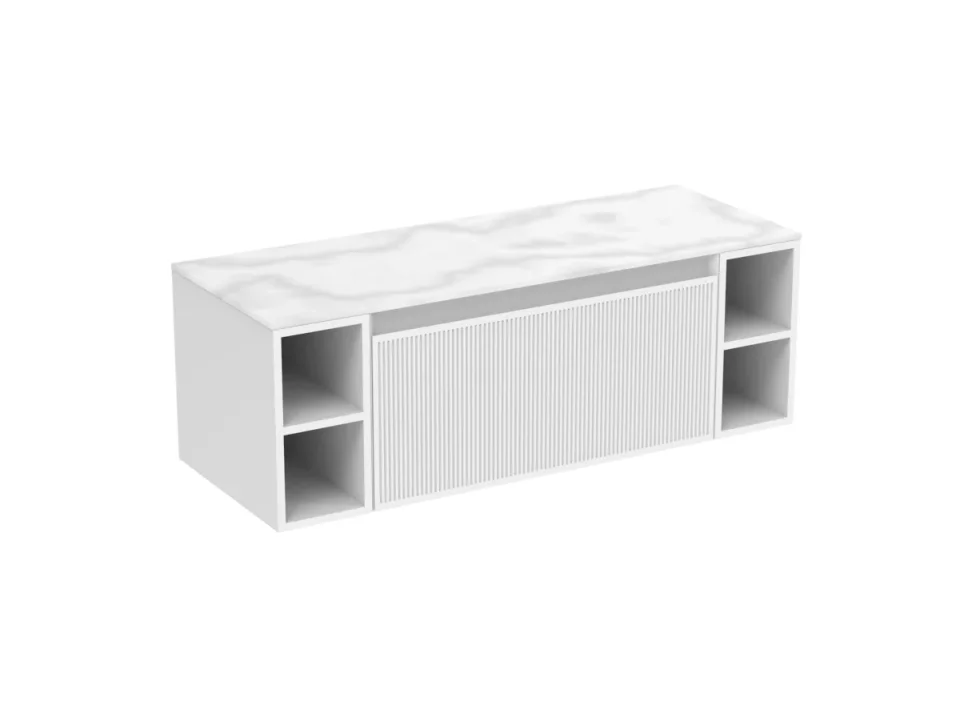 Saneux Monument 120cm Kit - 80cm 1 Drawer Wall Mounted Unit, 2 X 20cm Spacers & 120cm Countertop - Matte White product image - Image 3