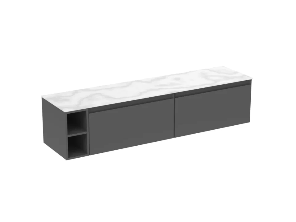 Saneux Uni 180cm Kit - 2 X 80cm 1 Drawer Wall Mounted Unit, 20cm Spacer & 180cm Countertop - Matte Anthracite detail view - Image 10
