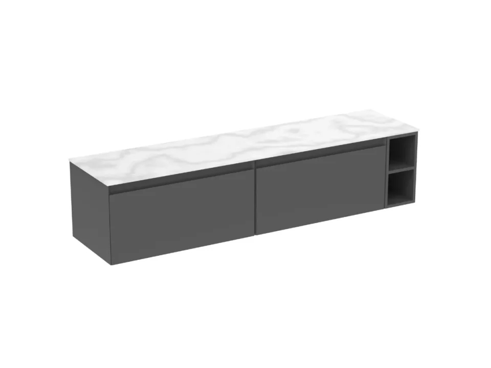 Saneux Uni 180cm Kit - 2 X 80cm 1 Drawer Wall Mounted Unit, 20cm Spacer & 180cm Countertop - Matte Anthracite detail view - Image 11