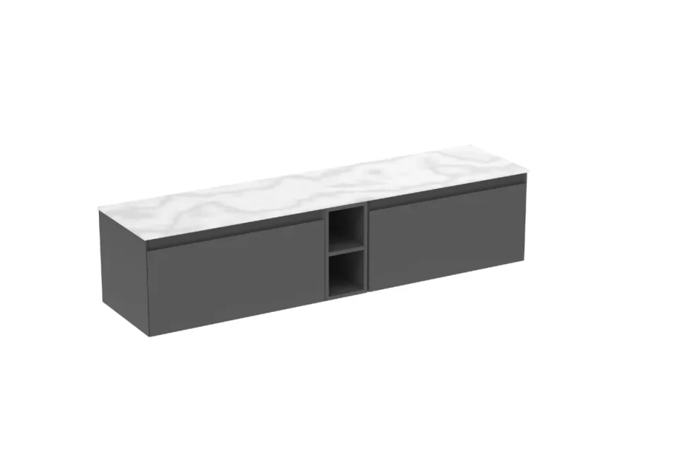 Saneux Uni 180cm Kit - 2 X 80cm 1 Drawer Wall Mounted Unit, 20cm Spacer & 180cm Countertop - Matte Anthracite product image - Image 12