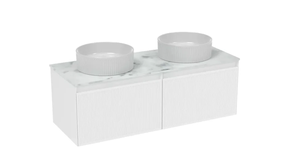 Saneux Monument 120cm Kit - 2 X 60cm 1 Drawer Wall Mounted Unit & 120cm Countertop - Matte White detail view - Image 2