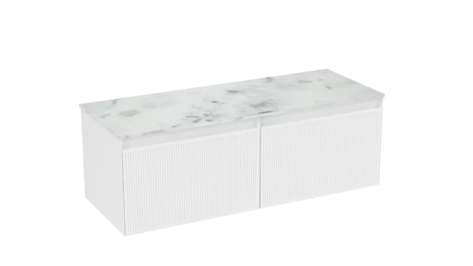 Saneux Monument 120cm Kit - 2 X 60cm 1 Drawer Wall Mounted Unit & 120cm Countertop - Matte White product image - Image 4