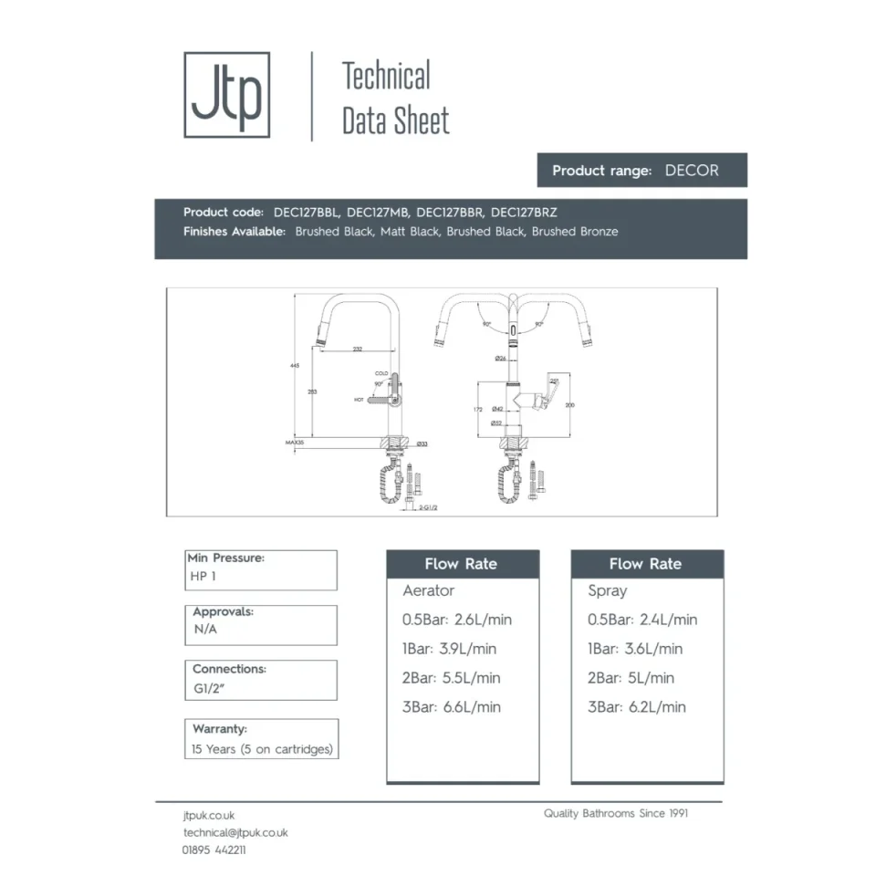 Just Taps Decor Matt Black Single Lever Sink Mixer detail view - Image 2