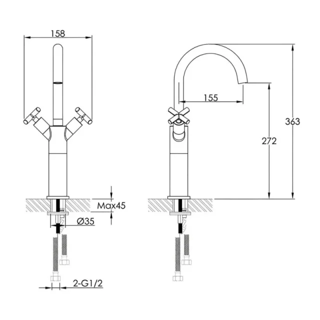 Just Taps Solex Tall Basin Mixer Matt Black detail view - Image 2