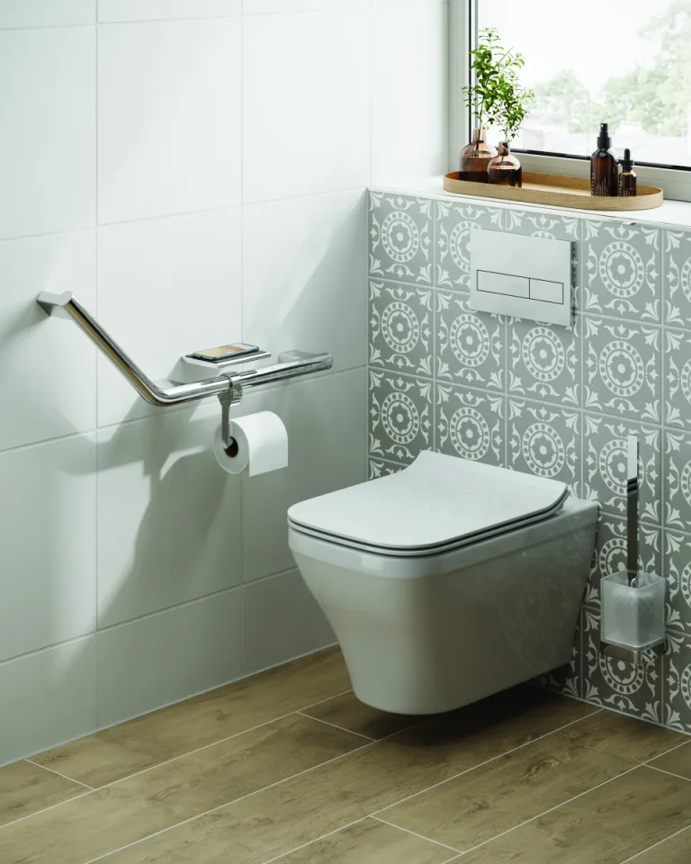 Hib Angled Grab Rail With Toilet Roll Holder & Shelf (left) product image - Image 3