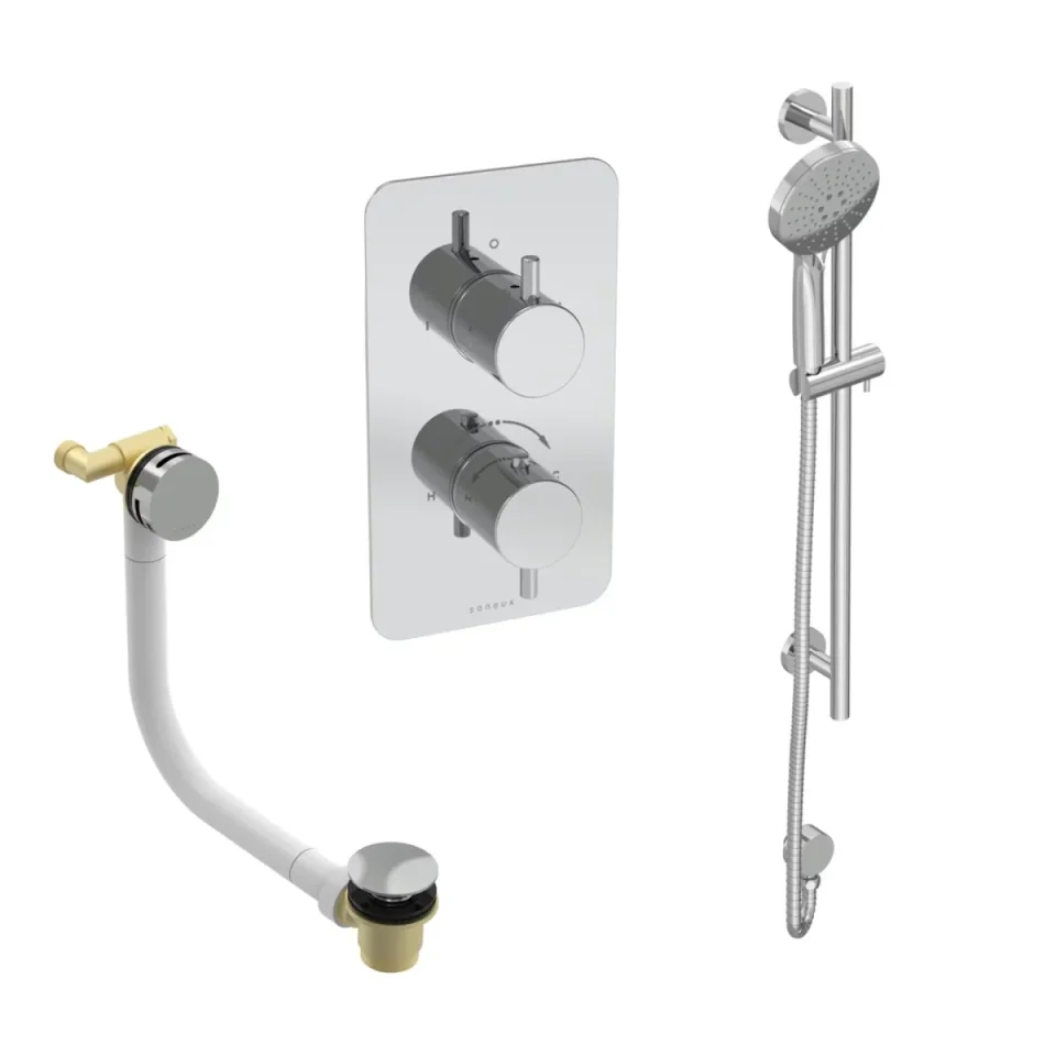 Saneux Cos 2 Way Shower Kit - W/ 3 Function Handset & Slider Rail & Bath Filler - Chrome product image - Image 2