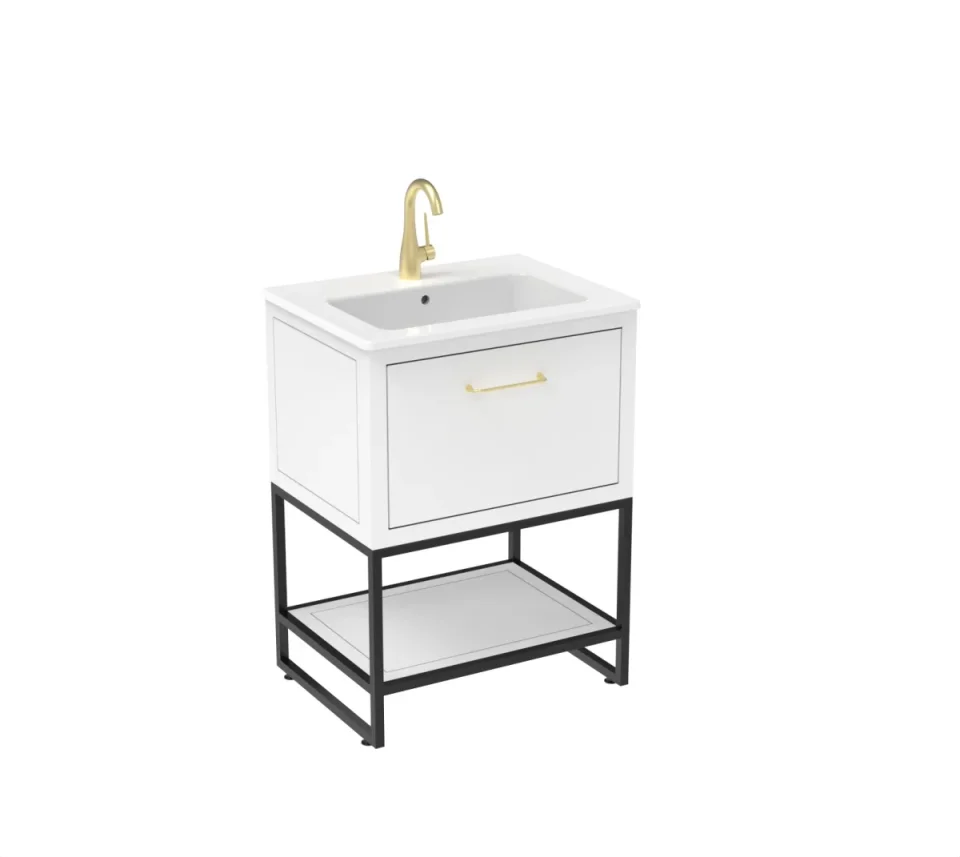 Saneux Kingsbury 60cm 1 Drawer Floor Standing Unit - Matte White detail view - Image 3