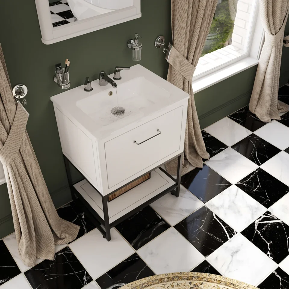 Saneux Kingsbury 60cm 1 Drawer Floor Standing Unit - Matte White detail view - Image 4