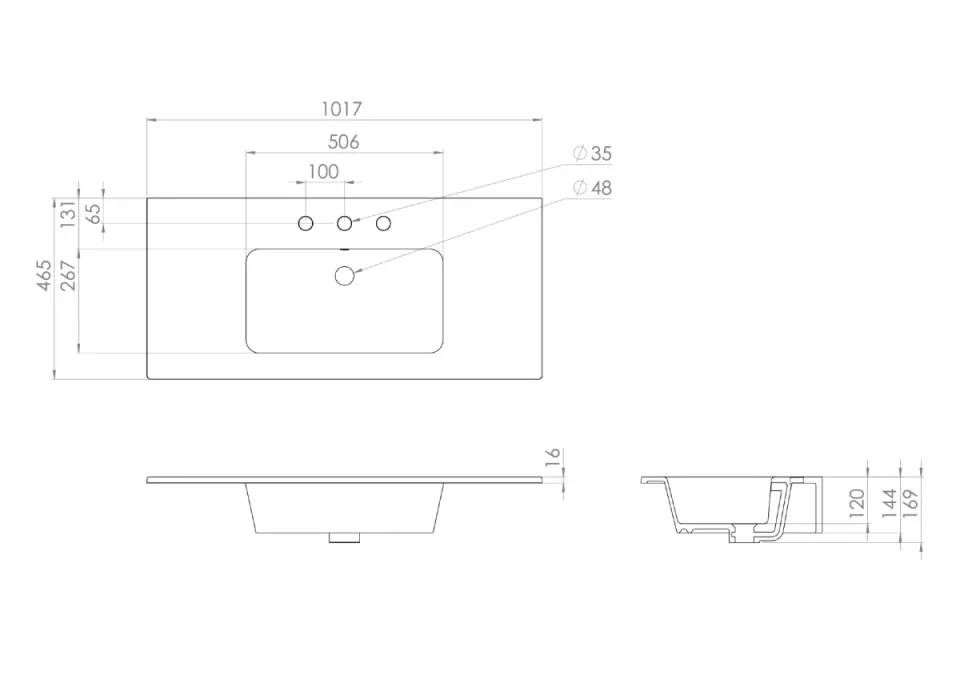 Saneux Uni 100x47cm Washbasin 3th detail view - Image 3
