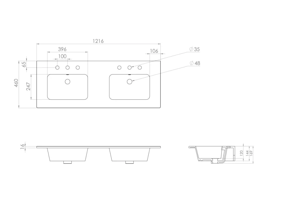 Saneux Uni 120x47cm 2 Bowl Washbasin 3th product image - Image 3