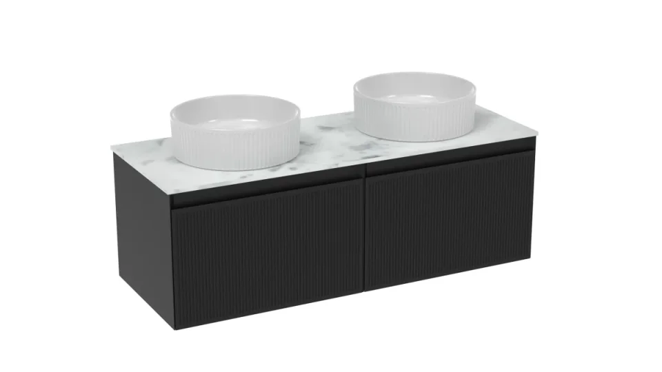 Saneux Monument 120cm Kit - 2 X 60cm 1 Drawer Wall Mounted Unit & 120cm Countertop - Matte Black detail view - Image 5