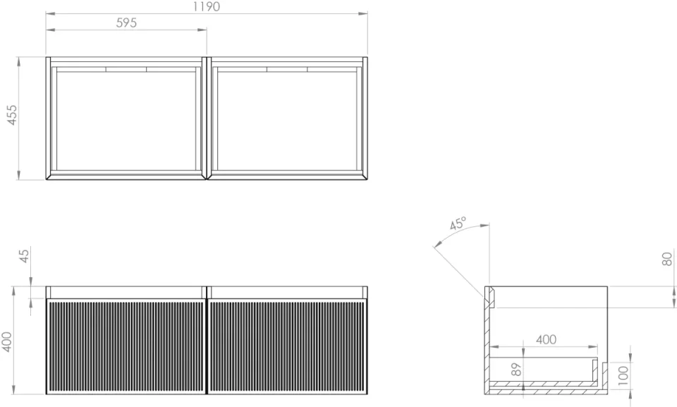 Saneux Monument 120cm Kit - 2 X 60cm 1 Drawer Wall Mounted Unit & 120cm Countertop - Matte Black product image - Image 6