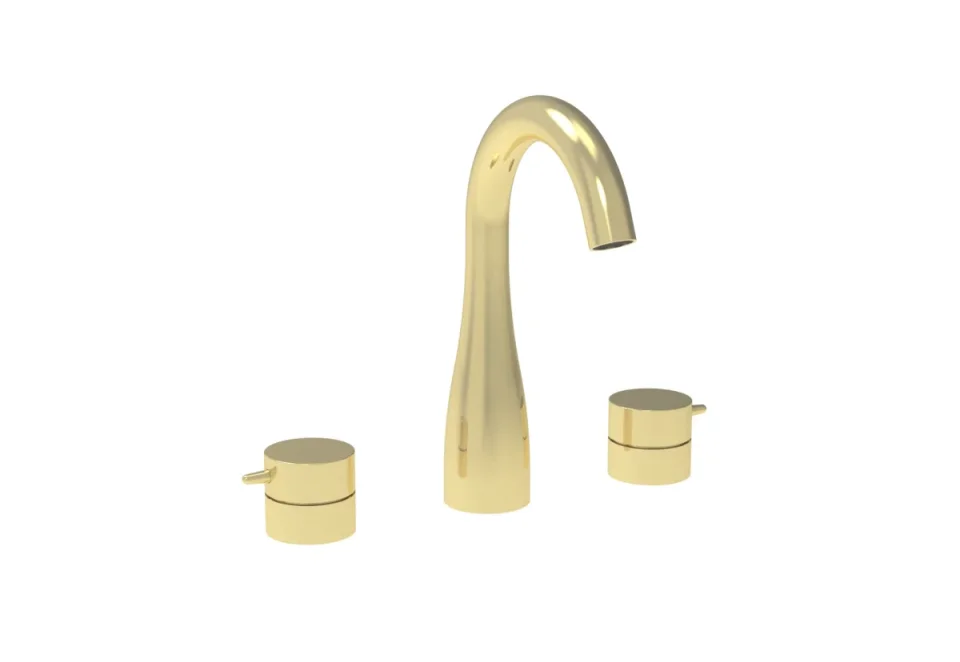 Saneux Eden 3 Piece Deck Mounted Basin Mixer - Brushed Brass detail view - Image 2