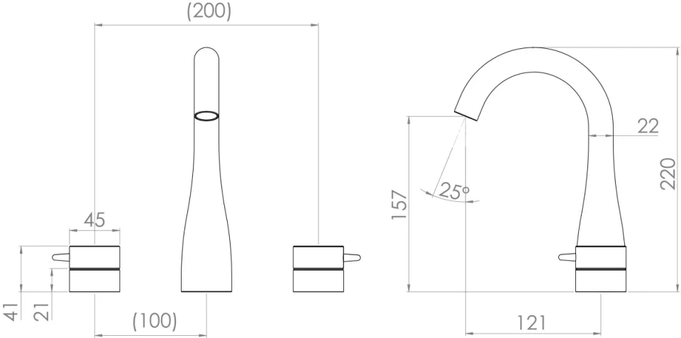 Saneux Eden 3 Piece Deck Mounted Basin Mixer - Brushed Brass detail view - Image 3