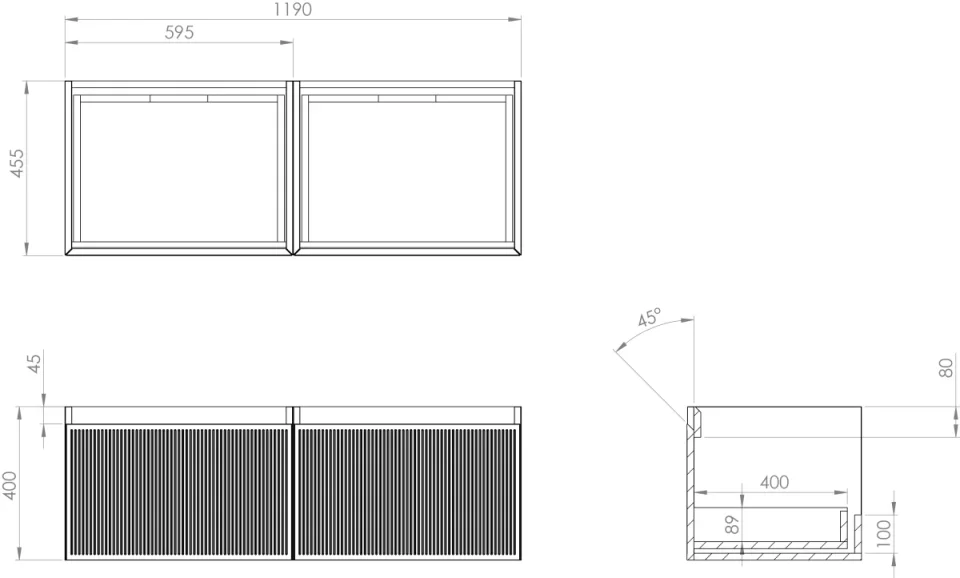 Saneux Monument 120cm Kit - 2 X 60cm 1 Drawer Wall Mounted Unit & 120cm Countertop - Matte Sage detail view - Image 2