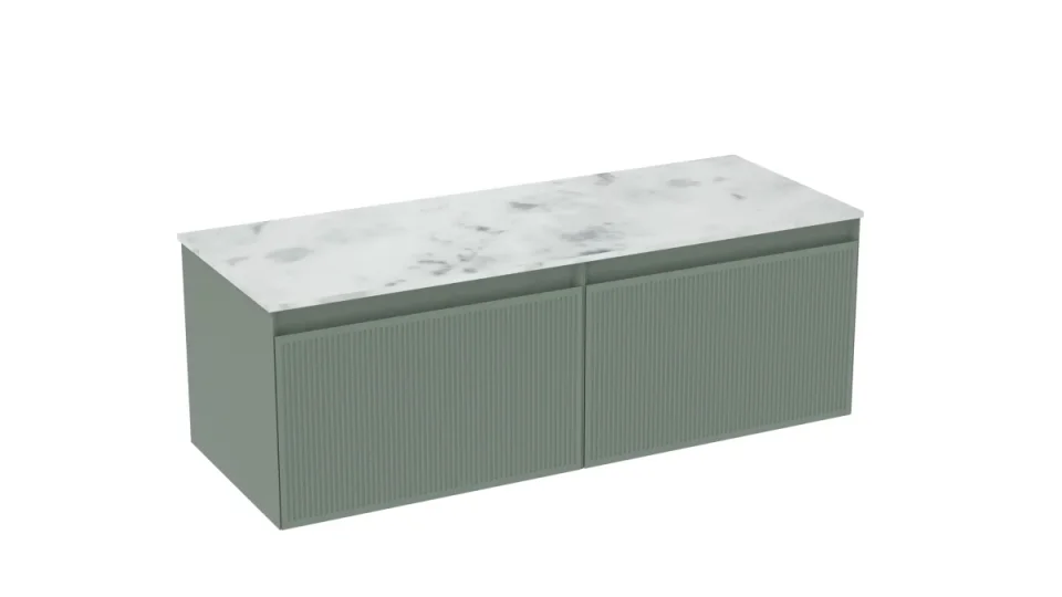 Saneux Monument 120cm Kit - 2 X 60cm 1 Drawer Wall Mounted Unit & 120cm Countertop - Matte Sage product image - Image 4