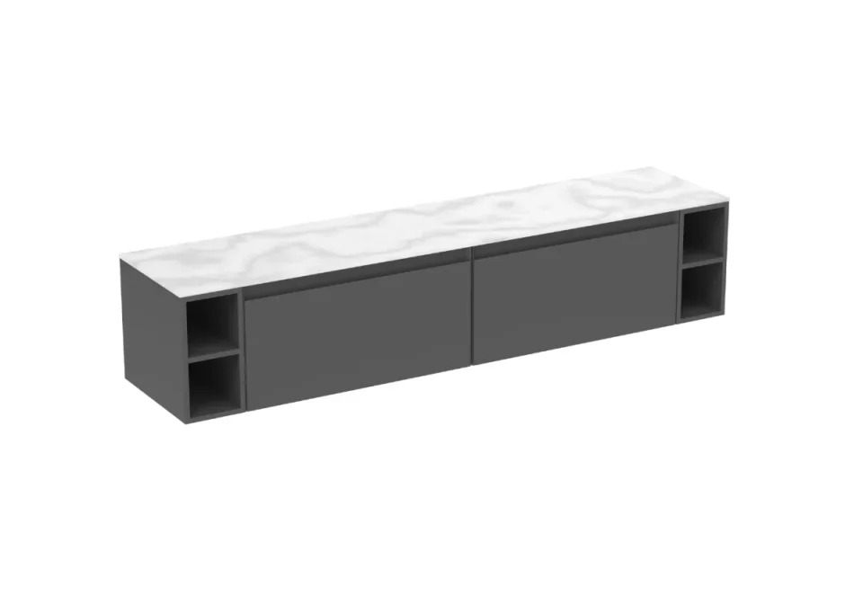 Saneux Uni 200cm Kit - 2 X 80cm 1 Drawer Wall Mounted Unit, 2 X 20cm Spacers & 200cm Countertop - Matte Anthracite detail view - Image 7