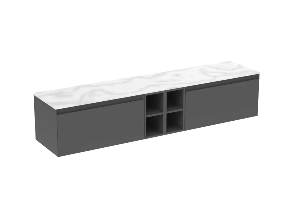 Saneux Uni 200cm Kit - 2 X 80cm 1 Drawer Wall Mounted Unit, 2 X 20cm Spacers & 200cm Countertop - Matte Anthracite product image - Image 8