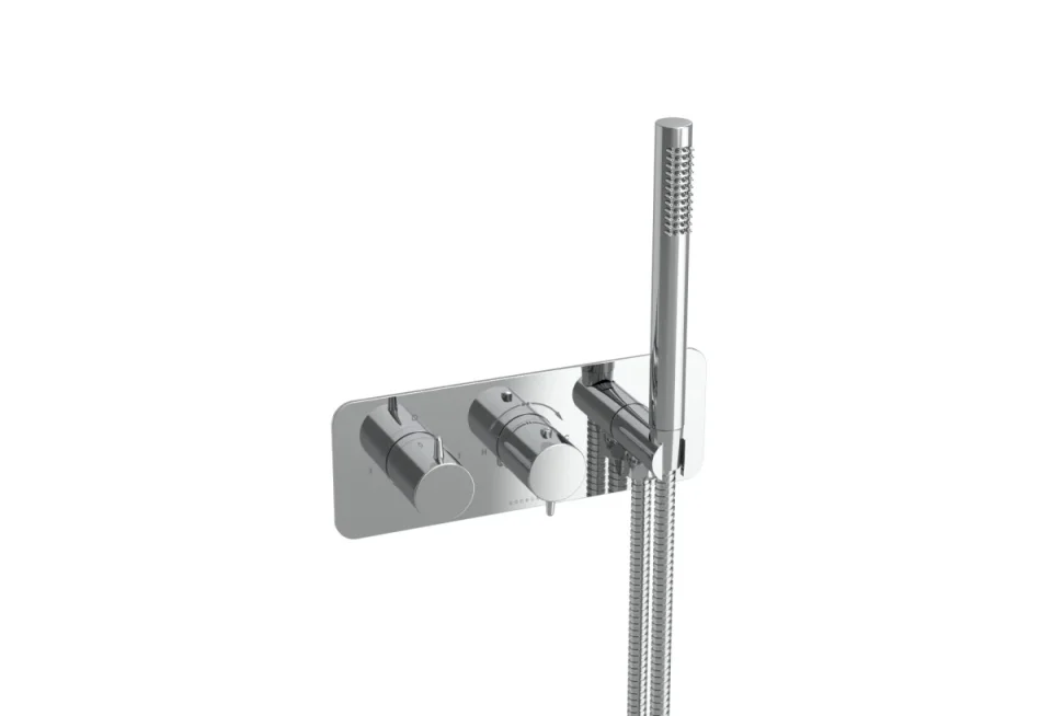 Saneux Eden 2 Way Handles & Plate Finish Kit In Landscape With Outlet Elbow (for Ed020l.h) - Chrome detail view - Image 2