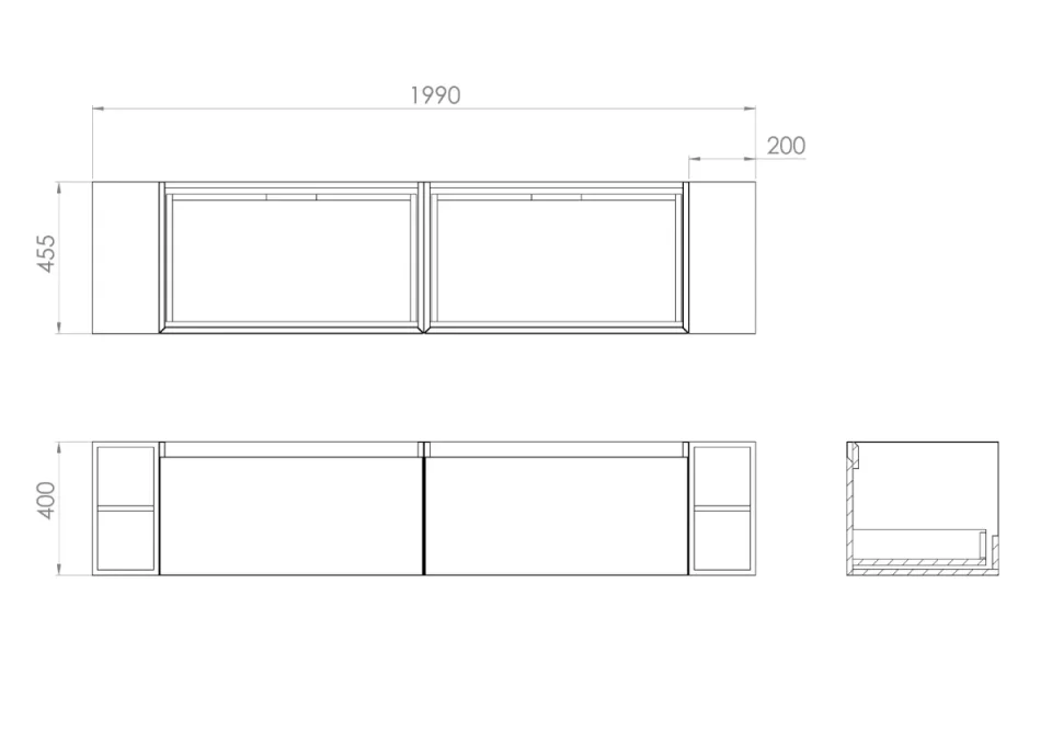 Saneux Uni 200cm Kit - 2 X 80cm 1 Drawer Wall Mounted Unit, 2 X 20cm Spacers & 200cm Countertop - Matte White detail view - Image 6