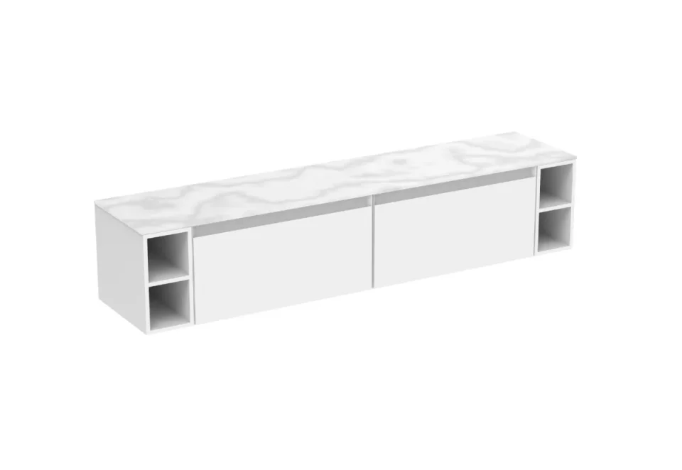 Saneux Uni 200cm Kit - 2 X 80cm 1 Drawer Wall Mounted Unit, 2 X 20cm Spacers & 200cm Countertop - Matte White detail view - Image 7
