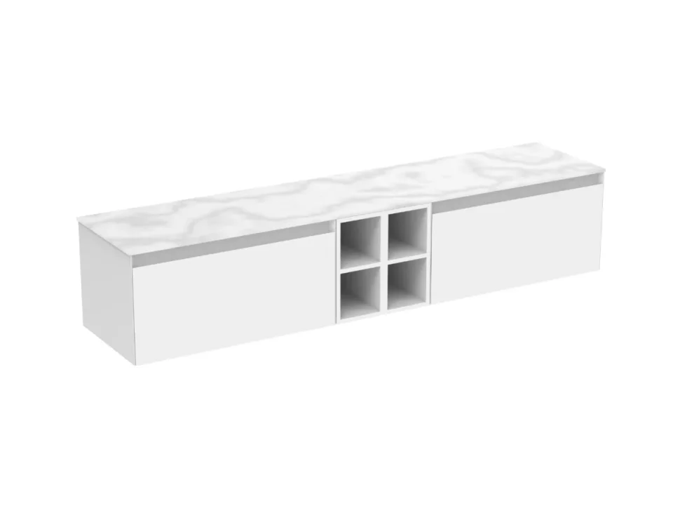 Saneux Uni 200cm Kit - 2 X 80cm 1 Drawer Wall Mounted Unit, 2 X 20cm Spacers & 200cm Countertop - Matte White product image - Image 8