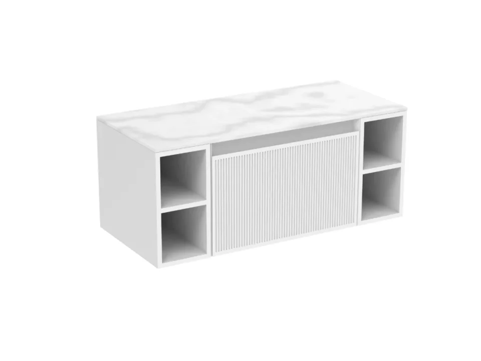 Saneux Monument 100cm Kit - 60cm 1 Drawer Wall Mounted Unit, 2 X 20cm Spacers & 100cm Countertop - Matte White product image - Image 3