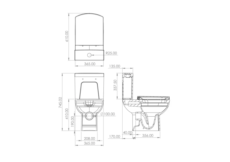 Saneux I-line Ii Close Coupled Wc Pan - Rimless detail view - Image 2