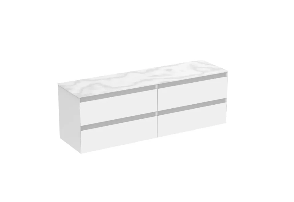 Saneux Uni 160cm Kit - 2 X 80cm 2 Drawer Wall Mounted Unit & 160cm Countertop - Matte White product image - Image 4