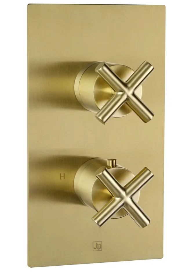 Just Taps Solex Thermostatic Concealed 2 Outlet Shower Valve Vertical Brushed Brass product image - Image 3