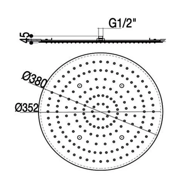 Just Taps Aquamist Round Ceiling Mounted Overhead Shower 380mm Chrome detail view - Image 2
