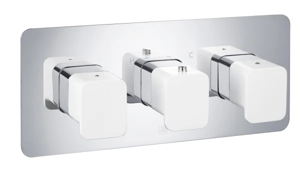 Just Taps Axel Thermo Concealed 3 Outlet Shower Valve Matt White Handle Chrome