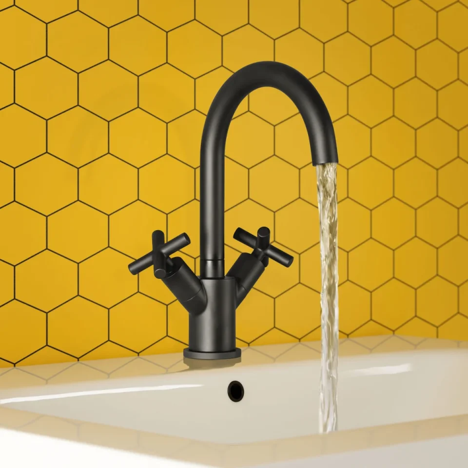 Just Taps Solex Mono Deck Mounted Swivel Spout Basin Mixer Matt Black detail view - Image 3