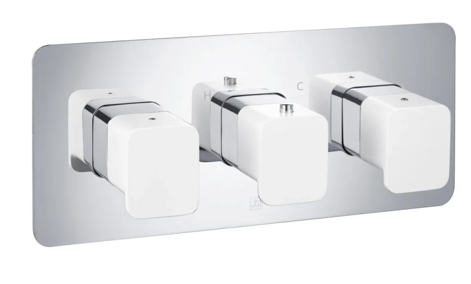 Just Taps Axel Thermo Concealed 2 Outlet Shower Valve Matt White Handle Chrome product image - Image 2