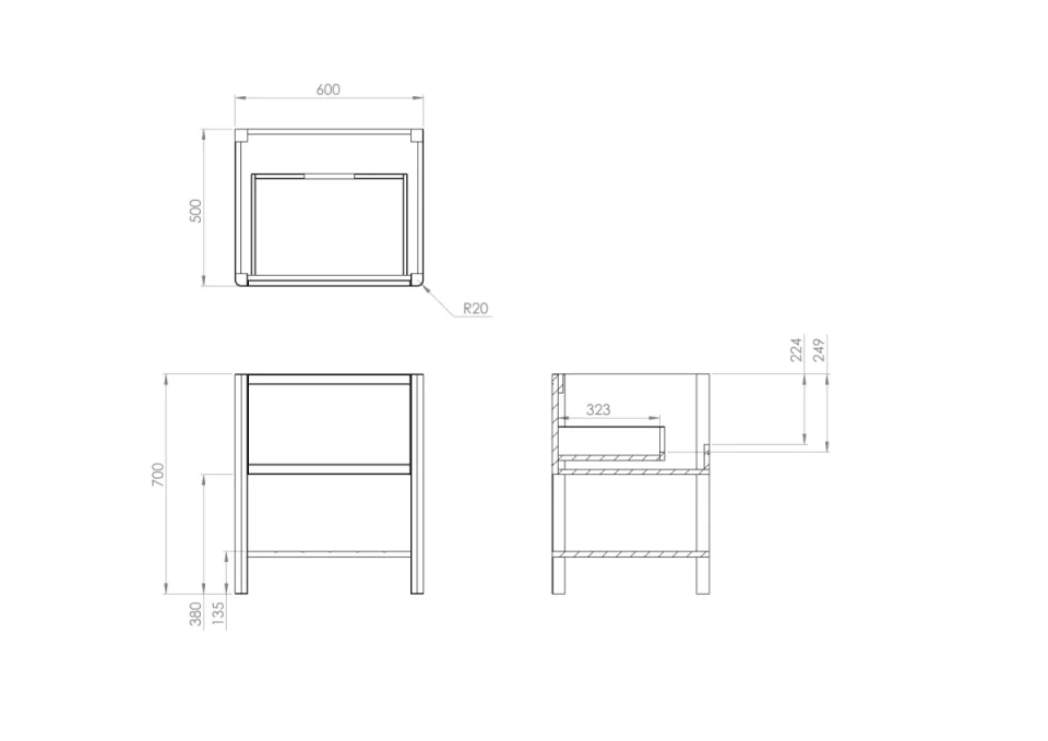 Saneux Frontier 60cm 1 Drawer Floor Standing Unit With Undermount Tray - Matte Fiord detail view - Image 5