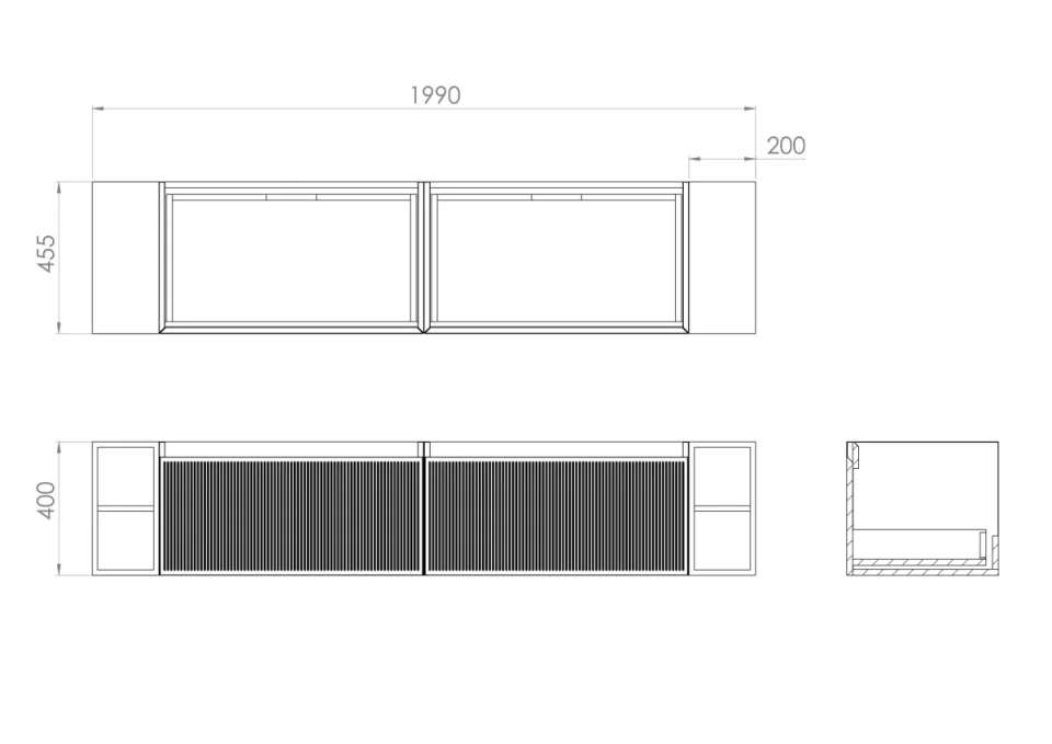 Saneux Monument 200cm Kit - 2 X 80cm 1 Drawer Wall Mounted Unit, 2 X 20cm Spacers & 200cm Countertop - Matte Sage detail view - Image 2