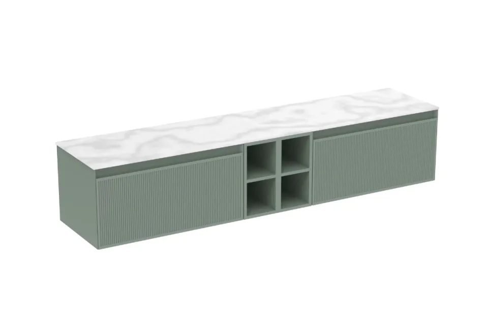 Saneux Monument 200cm Kit - 2 X 80cm 1 Drawer Wall Mounted Unit, 2 X 20cm Spacers & 200cm Countertop - Matte Sage product image - Image 3