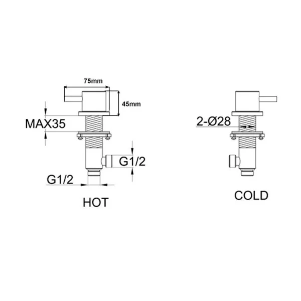 Just Taps Vos Panel Valves Matt Black detail view - Image 2
