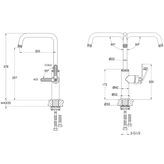 Just Taps Decor Brushed Black Single Lever Sink Mixer product image - Image 3